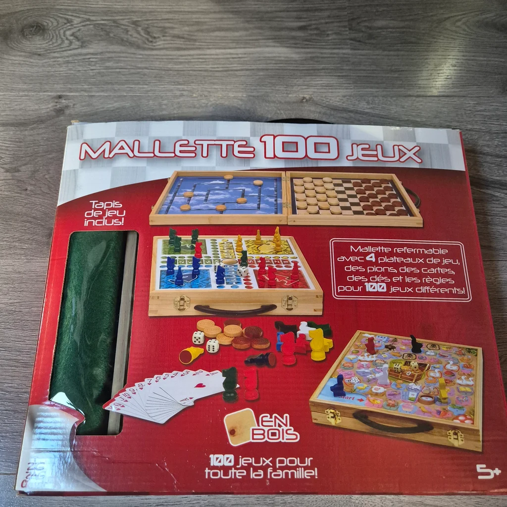 Nieuwe houten koffer met 100 spelletjes – photo 3